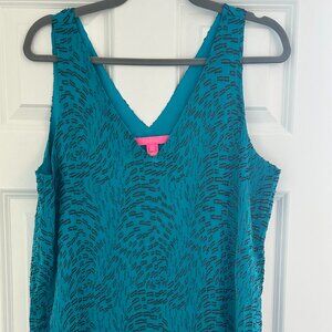 Lilly Pulitzer Florin Top - Metallic Teal/Black Print - Size L